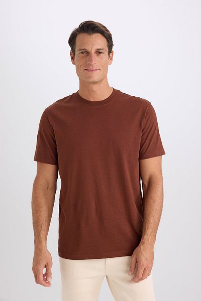 DeFacto 100 % Baumwolle Neues Basic-T-Shirt mit Rundhalsausschnitt und normaler Passform, einfarbig, kurzärmelig V7699az25sp