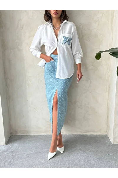 Butik Şenel Fusta lungă cu despicatură „Sparkling Denim Dream”.