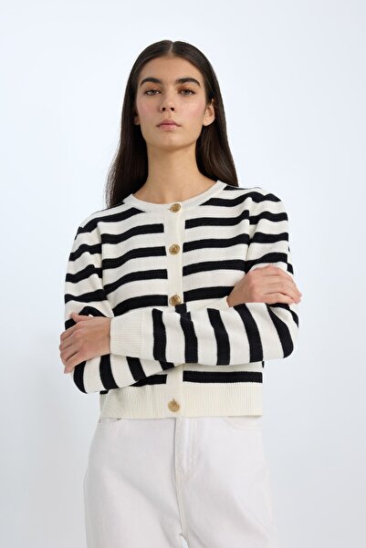 DeFacto Regular Fit Striped Crew Neck Knitwear Cardigan C1501Ax25Sp