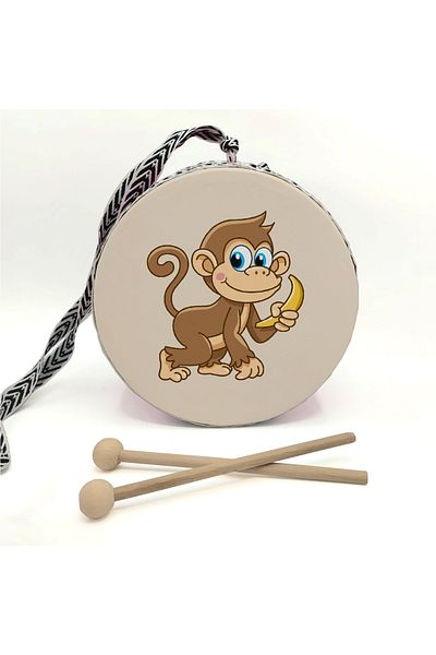 BAKSEPETE Monkey Printed Leather Toy Children's Drum Blue (2-5 Years Old)