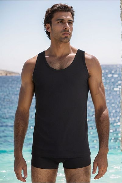 Kom Men's Clothing 100% Cotton 2 Pcs Thick Strap Undershirt Lk.01.09.Ll.0162