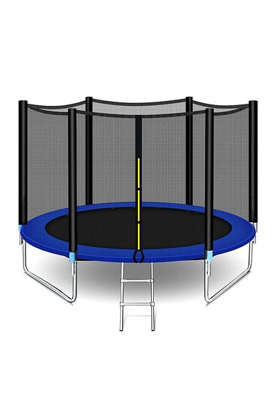 YALLA HomeGym ترامبولين خارجي بطول 8 أقدام، مناسب للأطفال والكبار، مع شبكة أمان وسلّم