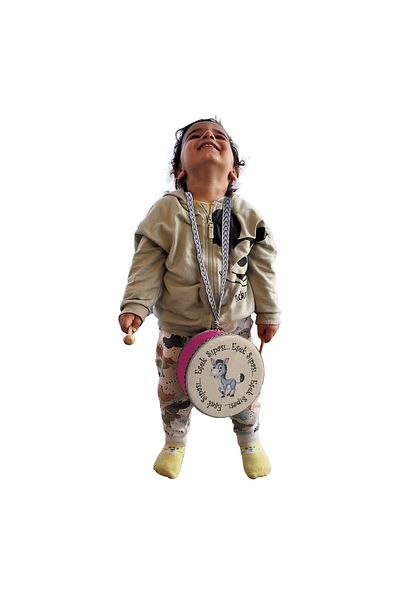 BAKSEPETE Donkey Cub Printed Leather Toy Children's Drum Pink (2-5 Years Old)