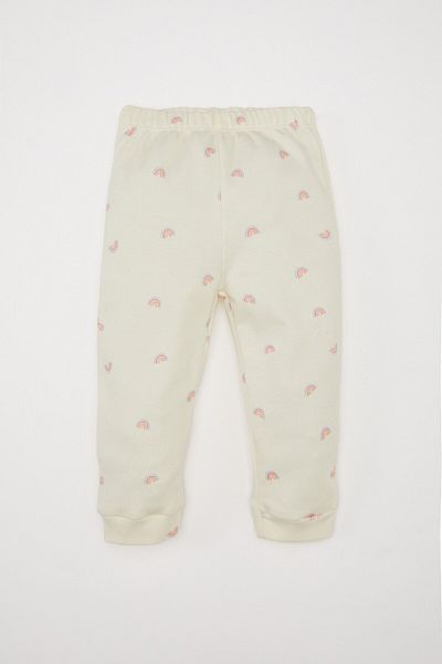 DeFacto Rainbow Printed Baby Girl Pajama Set - Long Sleeve, Elastic Waist, D8647A524Au