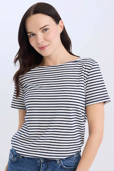 DeFacto Regular Fit Boat Neck Striped Short Sleeve T-Shirt D4534Ax24Au