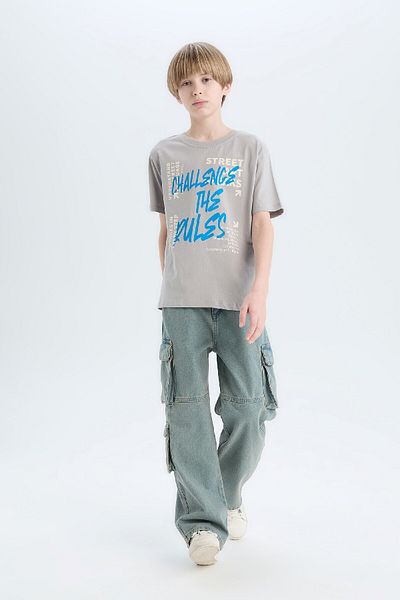 DeFacto Boy's Crew Neck Printed Short Sleeve T-Shirt D9284A825Sm