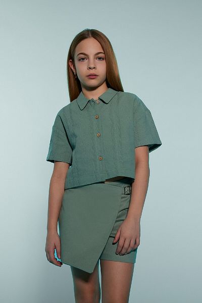 DeFacto Girl's Crop Linen Short Sleeve Shirt D9143A825Sm