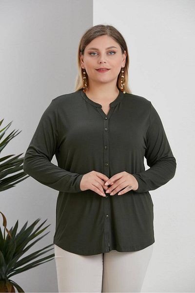 TUSSE Elegant Classic Front Button Shirt Look Viscose Relaxed Fit Plus Size Blouse
