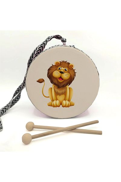 BAKSEPETE Lion Printed Leather Toy Children's Drum Red (2-5 Years Old)