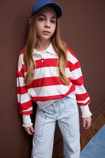 DeFacto Girls Relax Fit Polo Neck Striped Sweatshirt D7443A825Sp