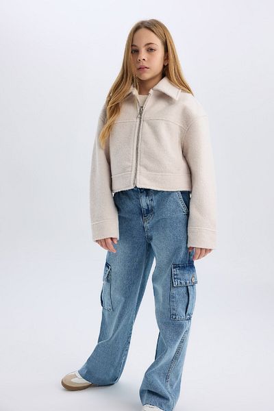 DeFacto Girl's Polo Neck Zippered Short Stamp Coat E0057A825Sp