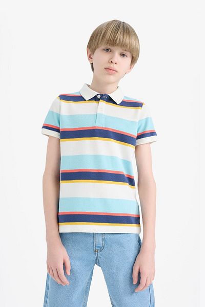 DeFacto Boy's Polo Neck Striped Pique Short Sleeve T-Shirt D7828A825Sm