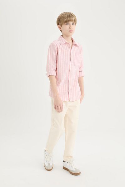 DeFacto Boys - Polo Neck Stripe Linen Shirt, Long Sleeve D7878A825Sm