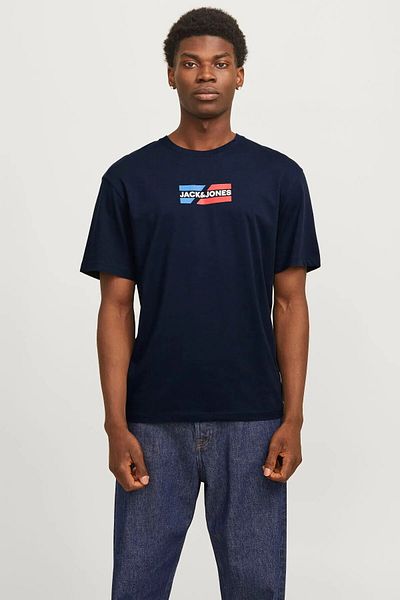 Jack & Jones Мъжка синя тениска с графичен дизайн Jjcorp и О-образно деколте 12268415 Skycaptai