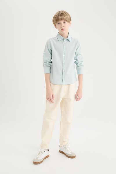 DeFacto Boy's Polo Neck Linen Blended Long Sleeve Shirt D7781A825Sm