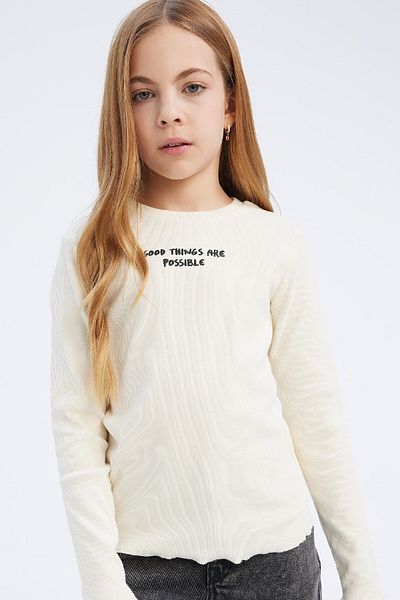 DeFacto Girls' Ribbed Camisole Long Sleeve T-Shirt - Crew Neck, Slim Fit, Printed D8565A825Sp