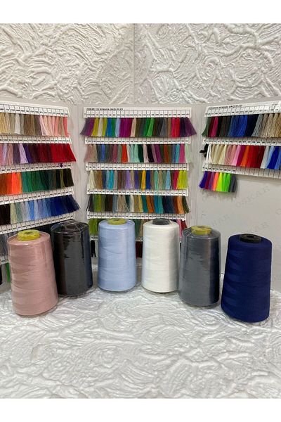 Oskar 120No Polyester Sewing Thread 5000 Mt (6 Pcs) (Pudra Pink-Black-Bebemavi-White-Smoked-Dark Blue)