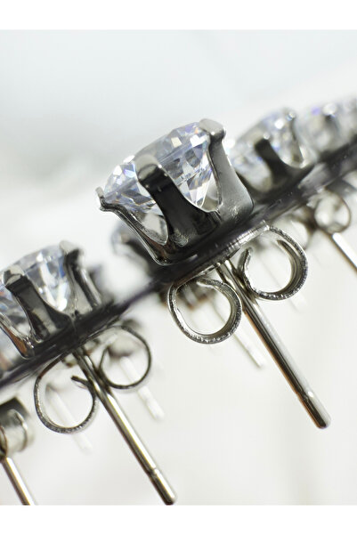 biuti 316L Cerrahi Çelik Zirkon Tektaş Unisex Küpe 6mm