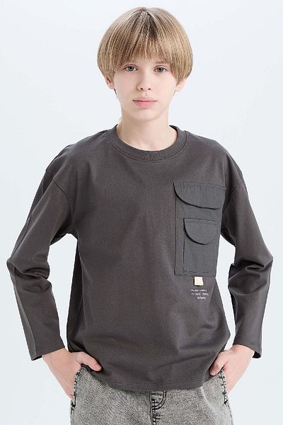 DeFacto Boy's Oversize Wide Fit Crew Neck Printed Long Sleeve T-Shirt D8496A825Sp