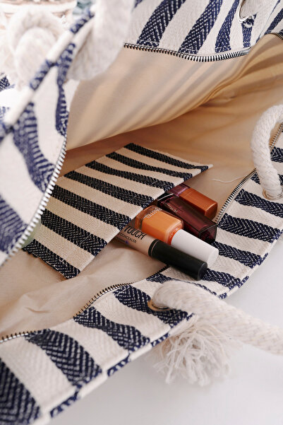 Rosso Collina rc Striped Canvas Women's Beach Bag Shoulder Bag (Zippered)