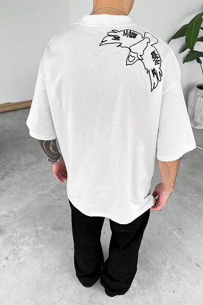 HAFKAGİYİM Μπλουζάκι Oversize Κεντημένο Λευκό Πουλί