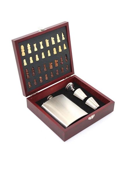 Fernanda Special Series Stainless Steel Alcohol Flask Set - 20*18 cm Wooden Kutta 8.oz 2 Shot Glass
