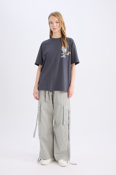 DeFacto Tričko Tom & Jerry Print Oversize - Crew Neck, potisk na zádech, krátký rukáv D9100AX25SM