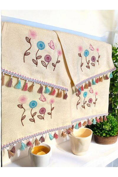CNR Garden 4-Piece Embroidered Floral Patterned Hand Face Towel 30X50 cm