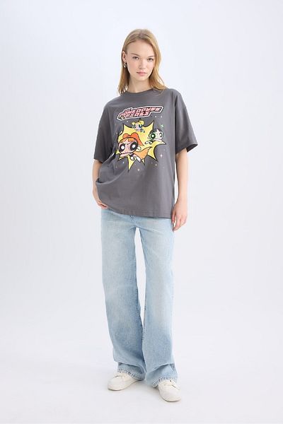 DeFacto PowerPuff Girls bedrucktes Oversize-T-Shirt – Rundhalsausschnitt, kurze Ärmel D9111AX25SM