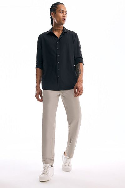 DeFacto Slim Fit Slim Fit Polo Collar Stretch Fabric Basic Απλό μακρυμάνικο μαύρο πουκάμισο B6491ax25sp
