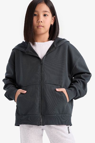 DeFacto Basic Sweatshirt with Zipper Hood for Girls - D9079A825Sp