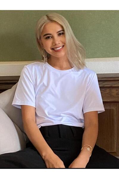 SELENA BUTİK Унісекс Пряма бавовняна футболка Boyfriend білого кольору