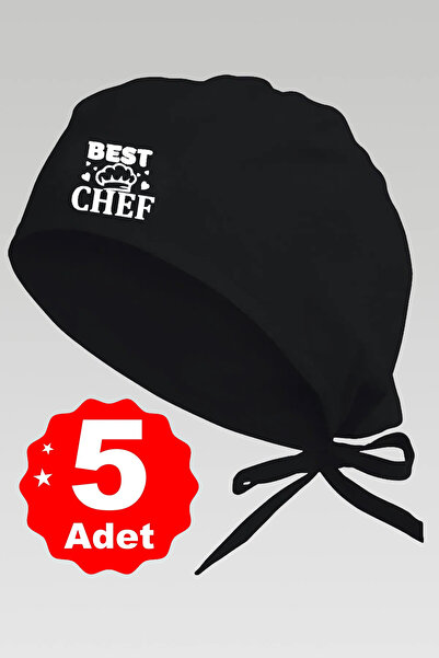 enmalife 5li Şapkalı Best Chef Logo Siyah Basklılı Beyaz Özel Tasarım Aşçı Ve...