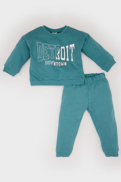 DeFacto Crew Neck Printed Sweatshirt and Elastic Waist Sweatpants for Baby Boy - D7909A525Sp