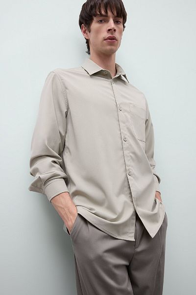 DeFacto Κανονική εφαρμογή Polo Neck Basic μασίφ μακρυμάνικο πουκάμισο Seersucker D8713ax25sp