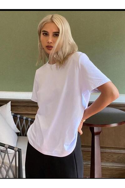 SELENA BUTİK Унісекс Пряма бавовняна футболка Boyfriend білого кольору