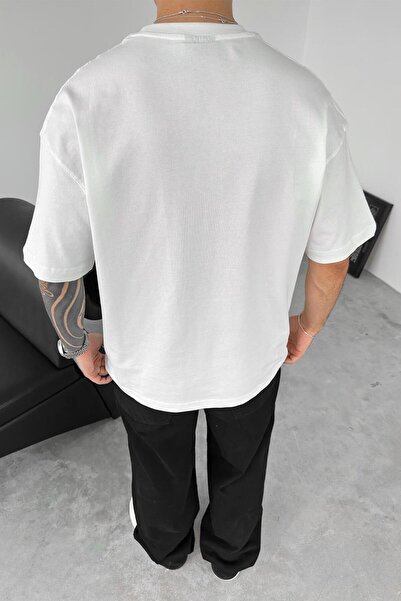 HAFKAGİYİM Λευκό ιταλικό κέντημα λεπτομέρειας μπλουζάκι oversize