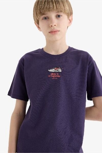 DeFacto Tricou cu mânecă scurtă brodat pentru băiat E0086A825SM