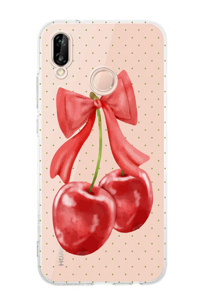 moonset Huawei P20 Lite Uyumlu Kiraz Tasarımlı Baskılı Şeffaf Telefon Kılıfı