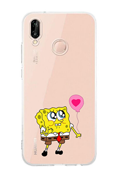 moonset Huawei P20 Lite Uyumlu Sünger Bob Tasarımlı Baskılı Şeffaf Telefon Kı...