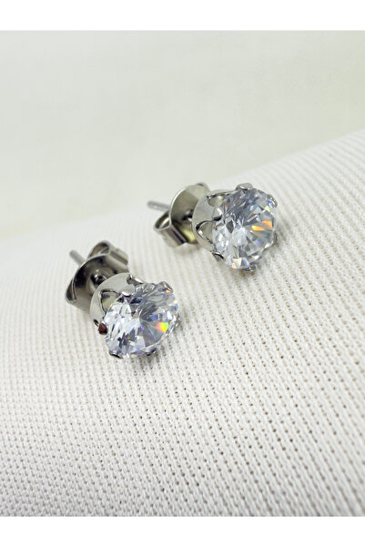 biuti 316L Cerrahi Çelik Zirkon Tektaş Unisex Küpe 6mm