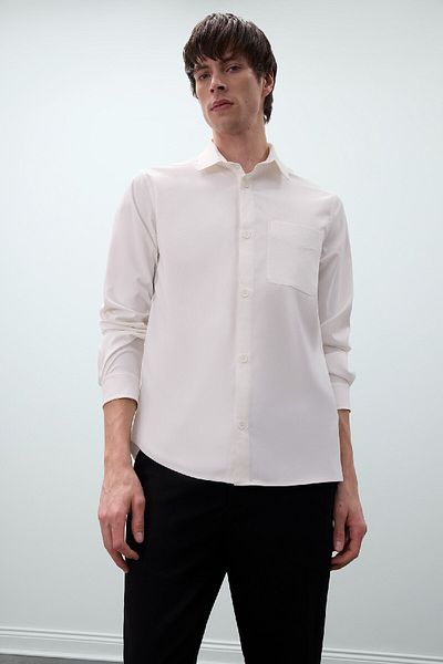 DeFacto Κανονική εφαρμογή Polo Neck Basic μασίφ μακρυμάνικο πουκάμισο Seersucker D8713ax25sp