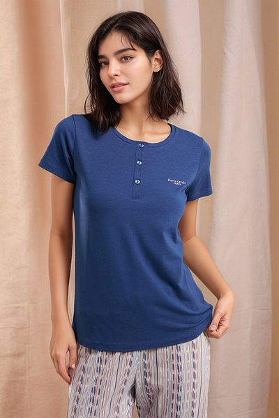 Pierre Cardin Set de pijamale modal din bumbac cu mâneci scurte Indigo pentru femei