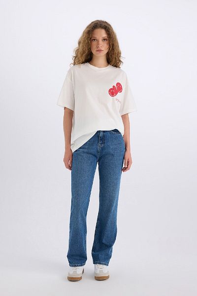 DeFacto Valentýn Smileyworld Oversize Wide Fit Crew Neck Back Potisk Tričko s krátkým rukávem
