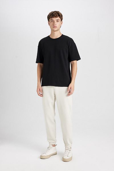 DeFacto Βαμβακερό κοντό μανίκι με λαιμόκοψη Boxy Fit Basic μονόχρωμο T-shirt E0221ax24au