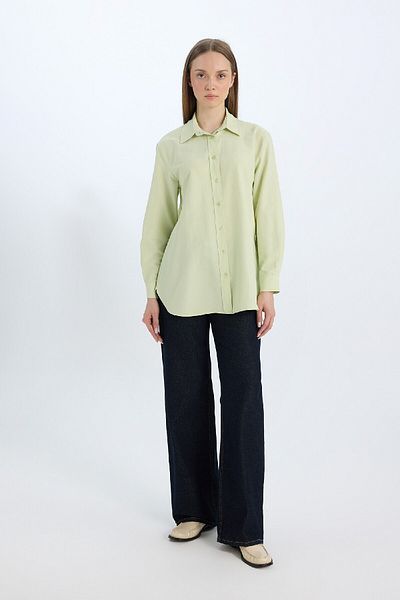 DeFacto Relax Fit Basic Plain Poplin Long Sleeve Shirt Tunic D7341Ax25Sp