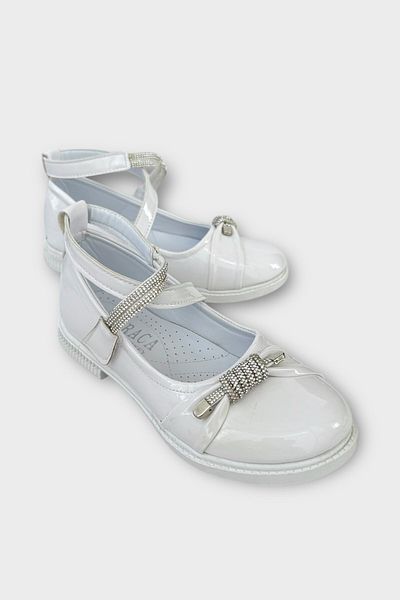 Liger Pantofi de balerină pentru fete cu talpă ușoară Velcro Stone ALBI