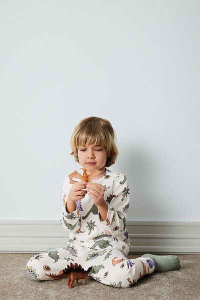 DeFacto Baby-Pyjama-Set für Jungen – Dinosaurier-Aufdruck, lange Ärmel, elastische Taille, langer Boden D9070A525SP