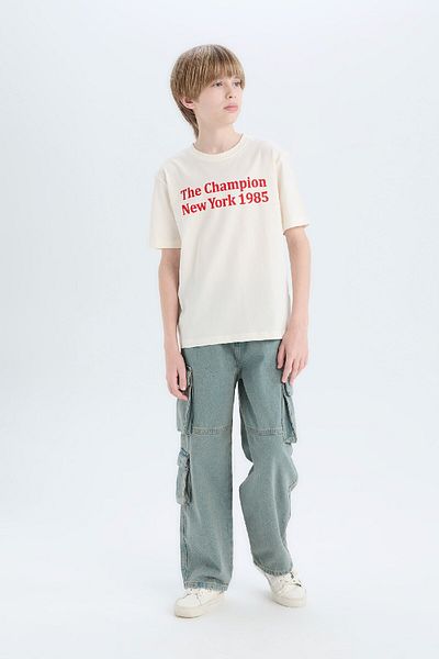 DeFacto Tricou cu mânecă scurtă imprimat cu gât crew pentru băieți E0078A825SM