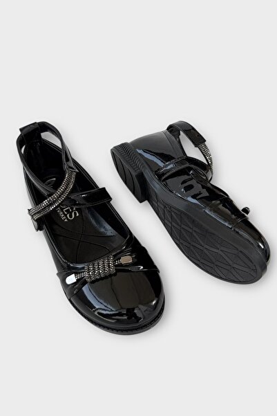 Liger Light Sole Velcro Stone Girls' Ballerina Shoes Black